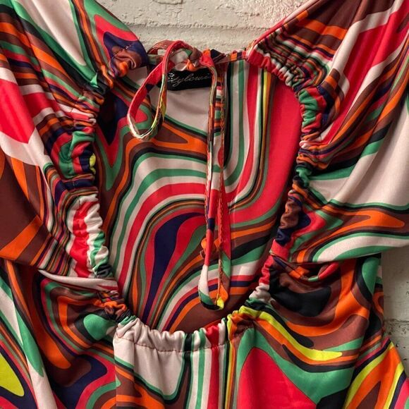 Misguided Orange bodysuit marble print Plus Curvy 14 NWT - Picture 3 of 13